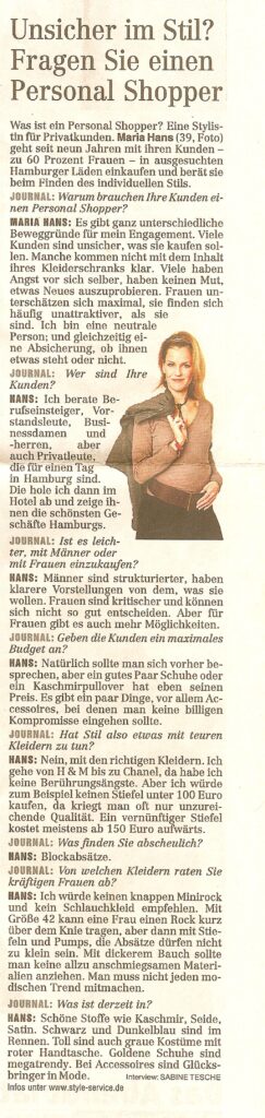 unsicher im Stil - Hamburger Abendblatt - Maria Hans
